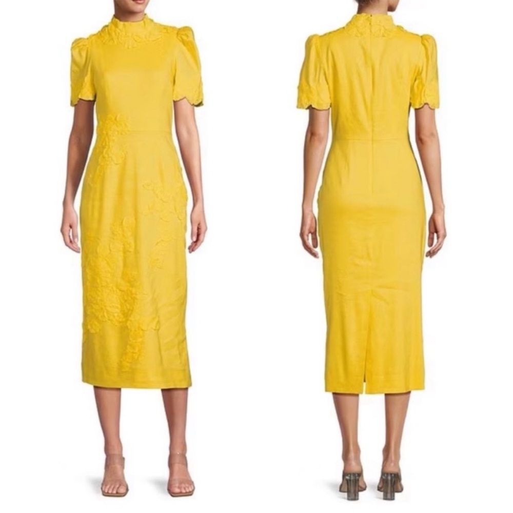 NWT Antonio Melani Willow Floral Applique Mock Neck Short Sleeve Midi Dress